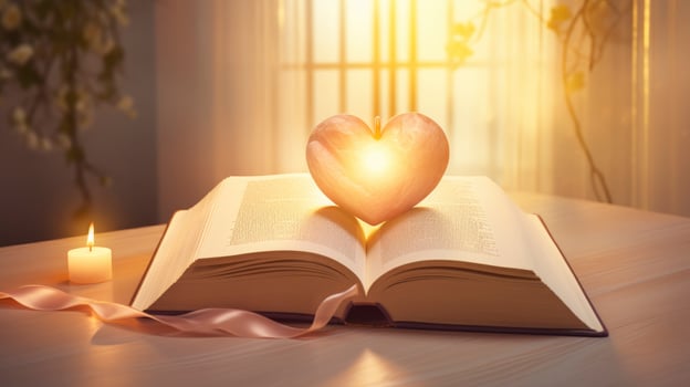 AI generated Book with love symbol on golden background photo