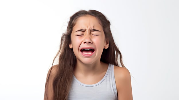 AI generated A little girl crying on white background photo