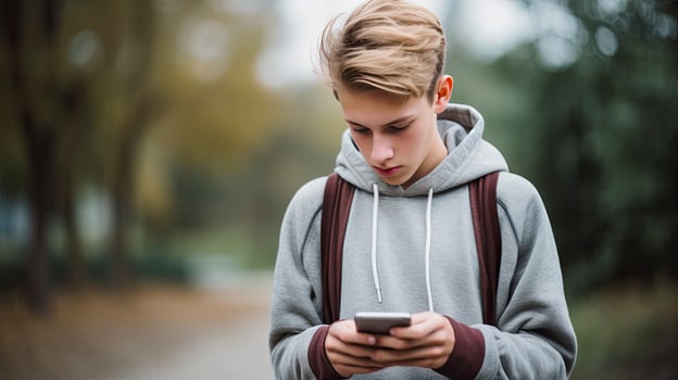 AI generated Young boy browsing through his phone photo