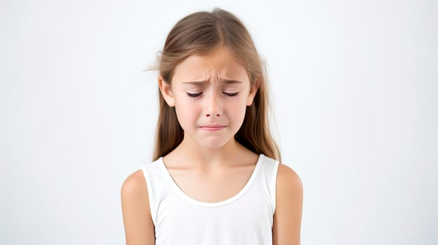 AI generated A little girl crying on white background photo