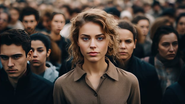 AI generated Large crowd of commuters walking through the streets photo