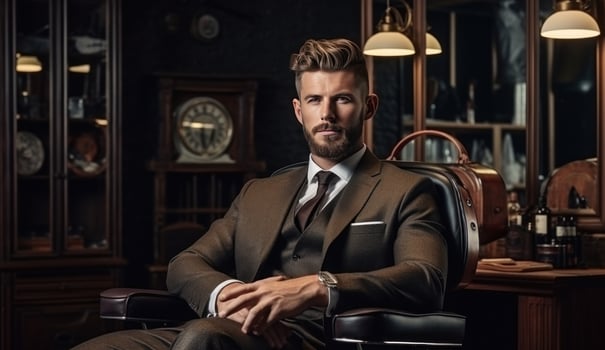 AI generated smart businessman in a barber shop, photo