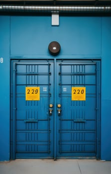 AI generated two blue doors in a blue decorated office, photo
