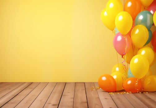 AI generated colorful backdrop with party supplies, photo