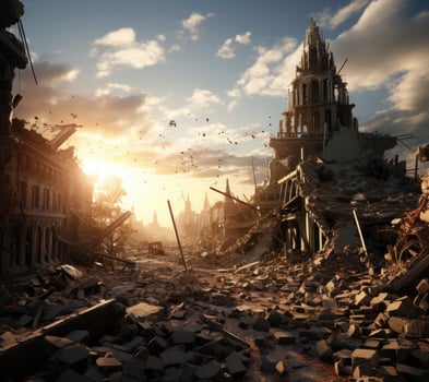 AI generated a city covered in rubble after an explosives attack photo