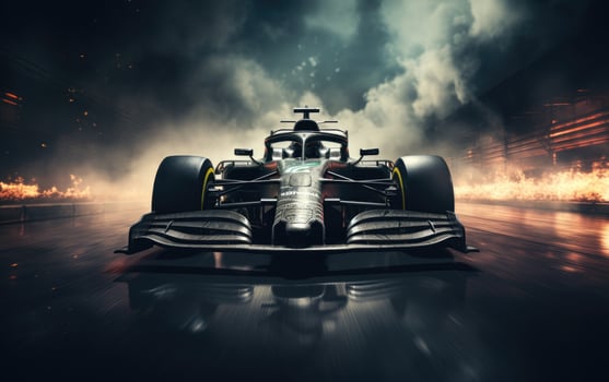AI generated a driver driving a race car on an asphalt track photo