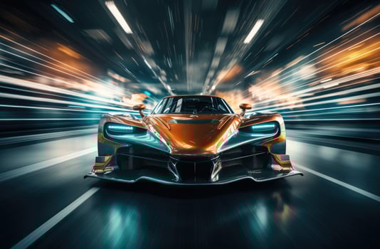 AI generated a race car driving down a track at night photo