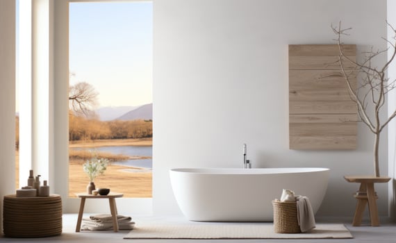 AI generated a white bathroom with soap and washcloth photo