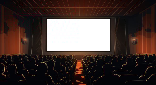 AI generated an audience in an amphitheatre with blank screen, photo