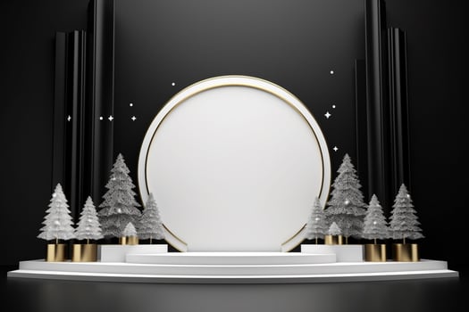 AI generated merry Christmas 3d rendered black and white Podium display for event photo