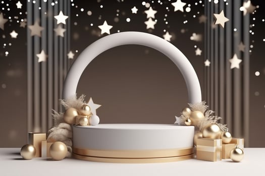 AI generated merry Christmas 3d rendered black and golden Podium display for event photo