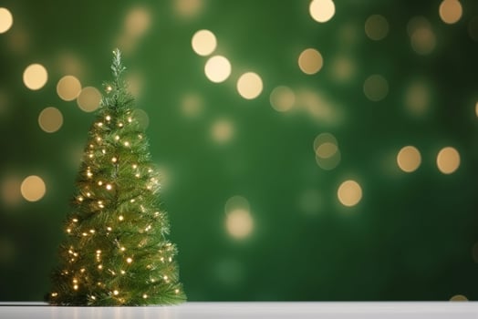 AI generated Small beautifully decorated christmas tree with bokeh background photo