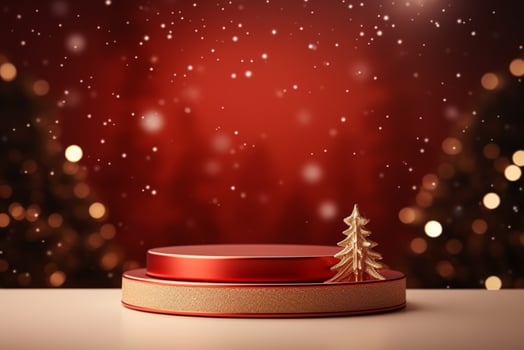 AI generated merry Christmas 3d rendered red Podium display for event photo