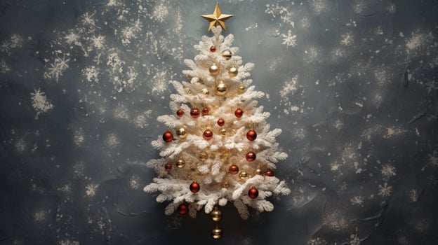 AI generated christmas holidays composition tree with baubles and copy space photo