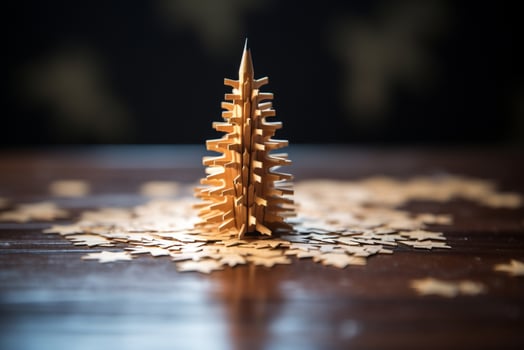 AI generated Christmas tree made with a pencil and its wooden shavings photo
