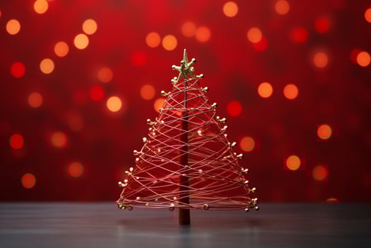 AI generated Red Christmas tree made up with paper clip and wire bokeh blurred background copy space photo