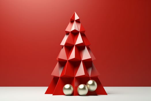 AI generated Red Christmas tree made with card paper copy space red isolated background photo