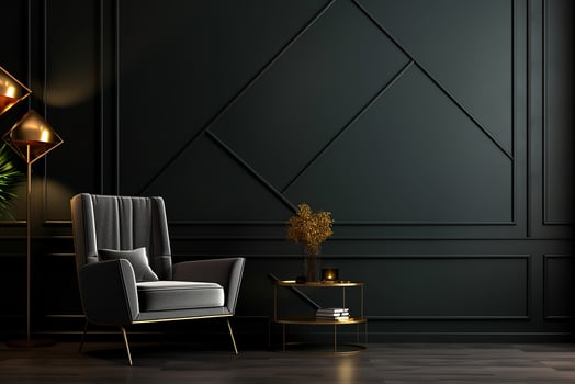 AI generated 3d rendered Minimal dark style Modern living room interior design with modern chair photo