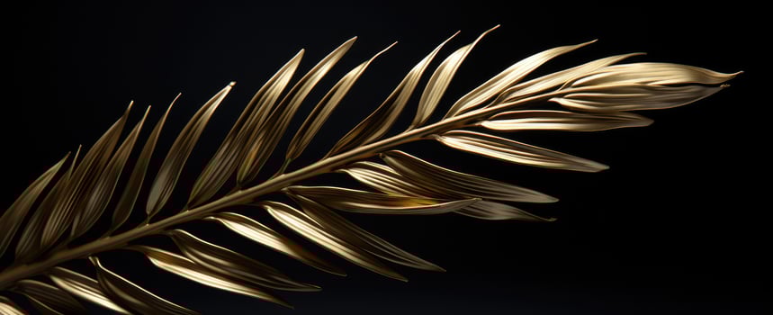 AI generated a gold palm leaf is seen against a black background photo