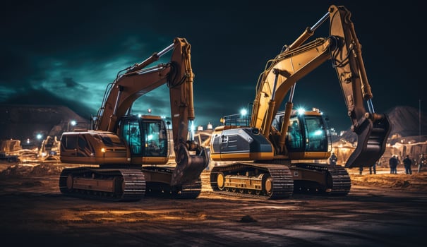 AI generated construction excavators on a construction site photo