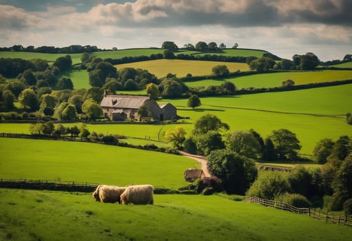 AI generated Serenity in the English Countryside A Glimpse into Rural Farm Life photo