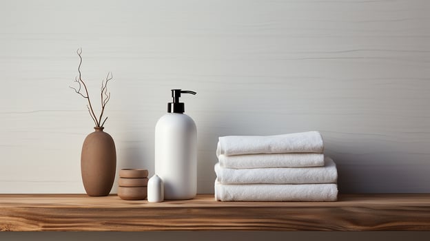 AI generated Beautiful spa and cosmetics products composition on wooden table Natural cosmetic products presentation Beauty, wellness, body care spa concept. photo
