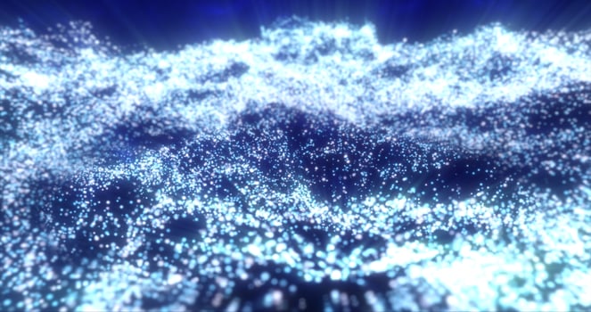 Blue waves from energy particles magical glowing high tech futuristic light dots abstract background photo