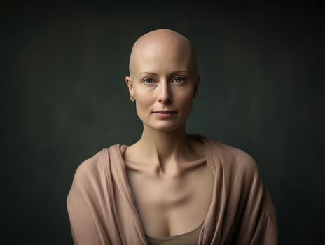 AI generated Portrait of caucasian bald woman, alopecia and cancer awareness, copy space photo