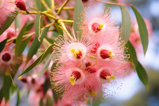 AI generated Beautiful Gum tree pink flowers and buds. AI Generated photo