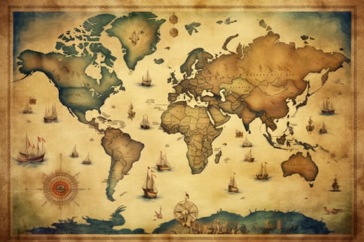AI generated Great detailed illustration of the world map in vintage style. AI Generated photo