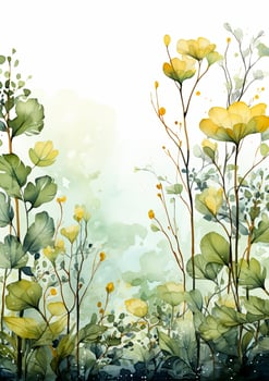 AI generated Floral frame with green leaves on white background. AI Generated photo