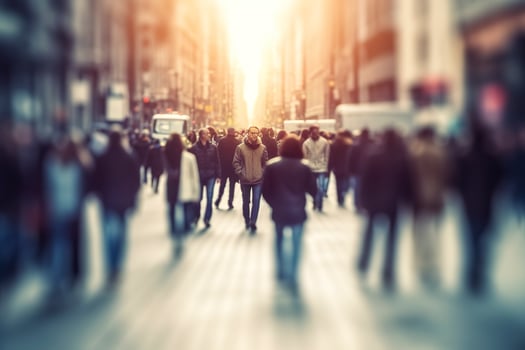 AI generated Blurred business people walking in the city scape. AI Generated photo