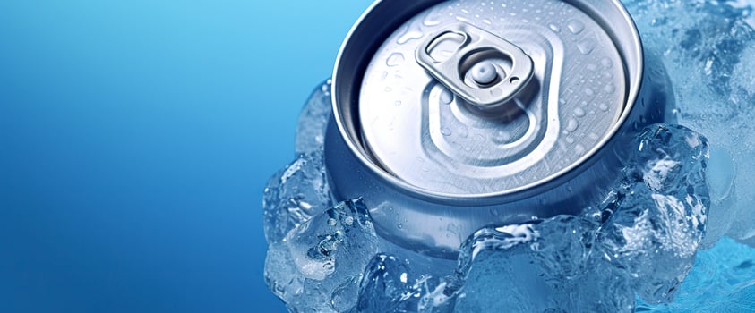 AI generated Top of drink tin can iced submerged in frost ice, metal aluminum beverage. Generative AI photo