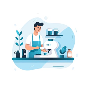 AI generated Minimalist UI illustration of a barista making coffee in a flat illustration style on a white background photo