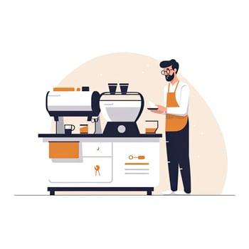AI generated Minimalist UI illustration of a barista making coffee in a flat illustration style on a white background photo
