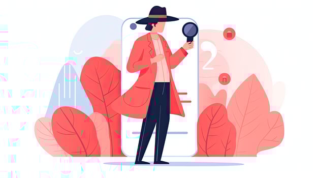 AI generated Minimalist UI illustration of a detective solving a mystery in a flat illustration style on a white background photo