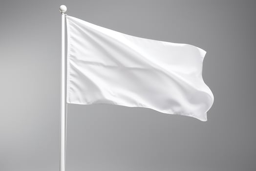 AI generated waving white realistic flag mockup on blank background photo