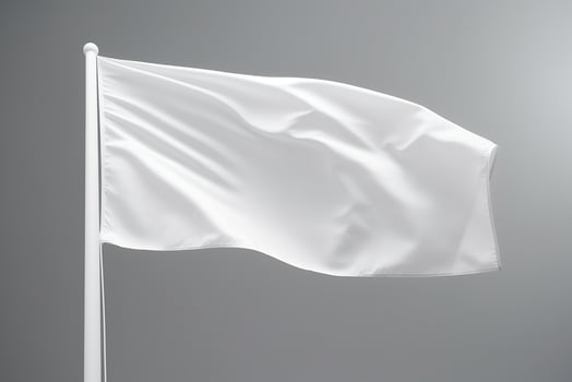 AI generated waving white realistic flag mockup on blank background photo