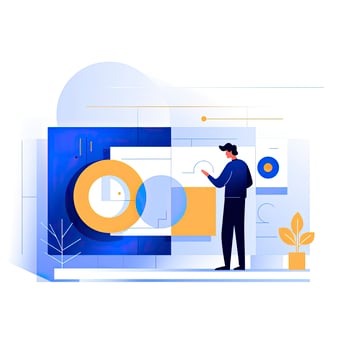 AI generated Minimalist UI illustration of an architect drawing blueprints in a flat illustration style on a white background photo