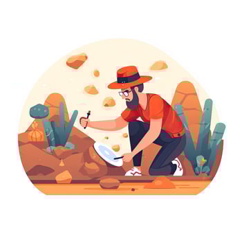 AI generated Minimalist UI illustration of an archaeologist uncovering artifacts in a flat illustration style on a white background photo
