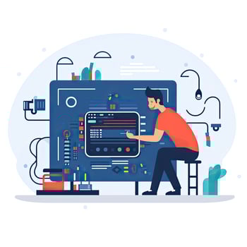 AI generated Minimalist UI illustration of an electrical engineer wiring a circuit board photo