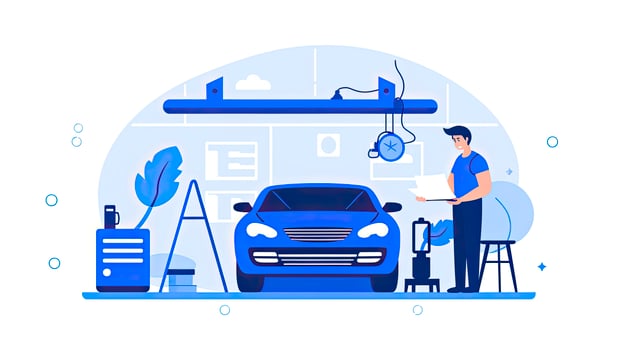 AI generated Minimalist UI illustration of a mechanic repairing a car in a flat illustration style on a white background photo