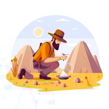AI generated Minimalist UI illustration of an archaeologist uncovering artifacts in a flat illustration style on a white background photo