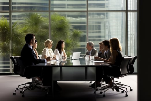 AI generated Business people, group of multiethnic people meeting in conference hall office photo
