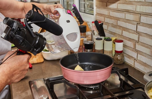 Home Cooking Butter and Frying Pan on Stove for Delicious Meal Preparation photo