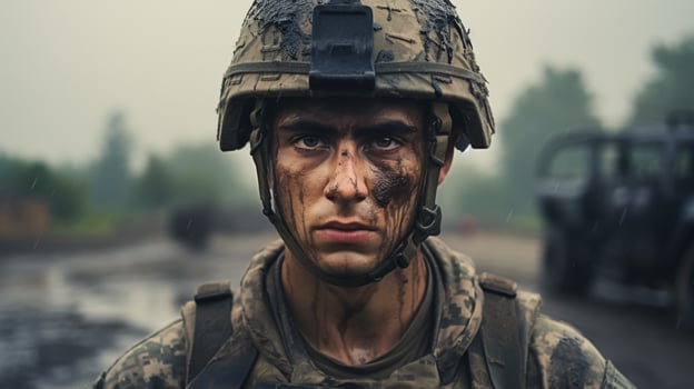 AI generated Portrait of a Soldier in a War photo