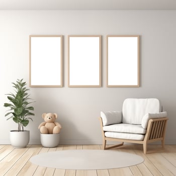 AI generated Collection of Nursery Room Frame Mockups Ready for Displaying POD Poster Illustrations photo