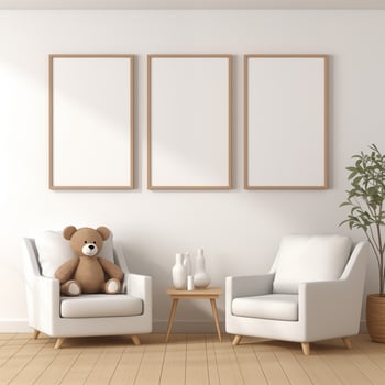 AI generated Collection of Nursery Room Frame Mockups Ready for Displaying POD Poster Illustrations photo