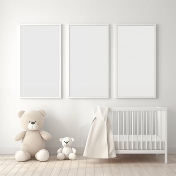 AI generated Collection of Nursery Room Frame Mockups Ready for Displaying POD Poster Illustrations photo