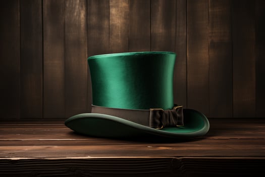 AI generated Green St. Patrick's Top Hat on wooden background photo